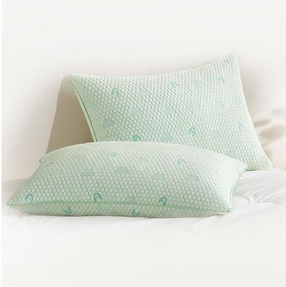 ACCURATEX Cooling Memory Foam Pillows for Sleeping Standard Size Set of 2, Adjustable Fluffy Pillows with Removable Cover, Cool Bed Pillow for Side Back Stomach Sleepers, Machine Washable, Green
