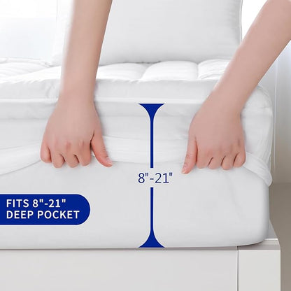 California King Size Quilted Fitted Mattress Pad Cover with Deep Pocket Fitted 8" - 21", Ultra Soft and Comfortable, Breathable (White, California King)
