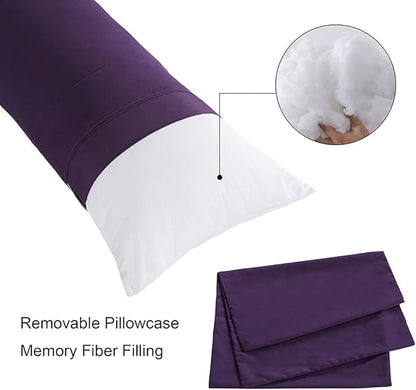 ELNIDO QUEEN Body Pillow with Pillowcase - Soft Long Bed Pillow for Adults -v Breathable Full Body Pillow Insert for Sleeping, 20x54inches, Purple