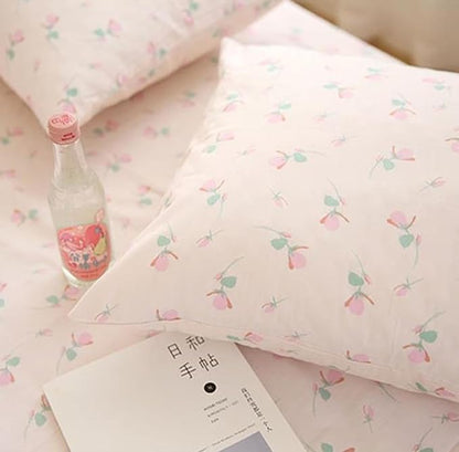 Floral Duvet Cover Queen Size Pink Flower Coquette Bedding Set 3 Pieces Kids Boys Girls Princess Style Green Botanical Reversible Ultra Soft Breathable Duvet Cover Set