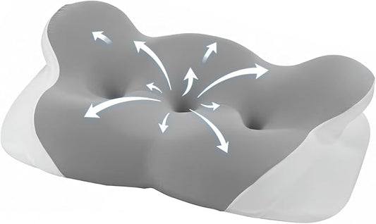 Cervical Neck Pillow - Memory Foam Pillows for Pain Relief Sleeping with Cooling Pillowcase, Ergonomic Contour Odorless Bed Pillow for Back Side Shoulder Stomach Sleeper, Queen Gray