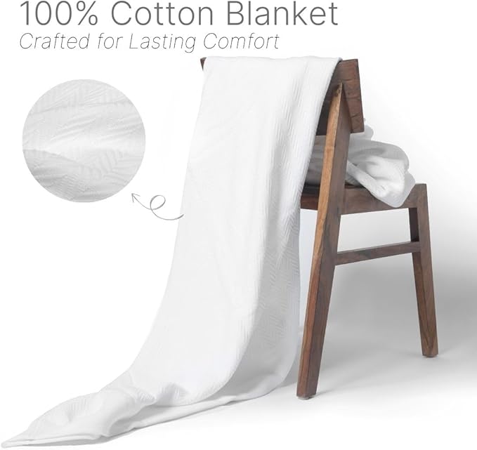 100% Cotton Herringbone Weave Blankets, 108"X90" King, Throw Blanket for Bed, All Season Cotton Blanket, Cozy Blanket,Throws & Bed Blanket, Throw Blanket for Couch, Modern Home Decor - White