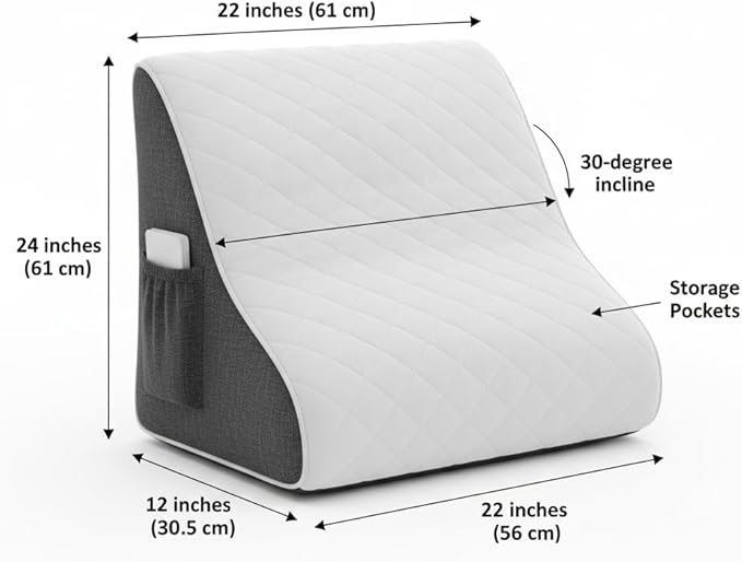 Wedge Pillow for Sleeping – Memory Foam Bed Wedge for Acid Reflux, Snoring, Back & Leg Elevation, Post-Surgery Recovery – Ergonomic Triangle Pillow with Removable White & Grey Washable Cover