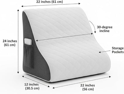 Wedge Pillow for Sleeping – Memory Foam Bed Wedge for Acid Reflux, Snoring, Back & Leg Elevation, Post-Surgery Recovery – Ergonomic Triangle Pillow with Removable White & Grey Washable Cover