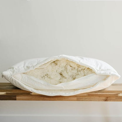 Woolino Premium Wool Pillow, Breathable 100% Wool Fill & Organic Cotton Cover Pillow Insert & Washable Quilted Shell, Sleeping Pillow with Adjustable Loft to Customize Thickness, Queen - 20x30 Inches