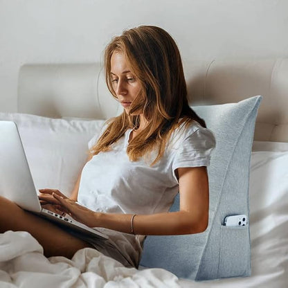 Johnear Triangular Headboard Pillow Daybed Wedge Pillow Cotton Linen Large Bolster Reading Back Rest Pillow for Sofa Bed Support Bolster Upholstered Backrest Positioning Lumbar Cushion （Gray, Small）