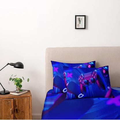 3D Print Gamepad Twin Size Bed Blue Gaming Duvet Cover Set Boys Comforter Covers and Pillow Shams Gamer Bedroom Decorations Bedding Sets