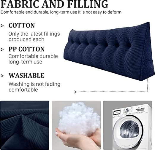 Wedge Headboard Pillow Dorm Room Reading Pillow Back Support for Sitting Up in Bed Bolster Lumbar Cushion Body Positioning Bedrest Corduroy (Navy Blue, King (76 * 8 * 20in))