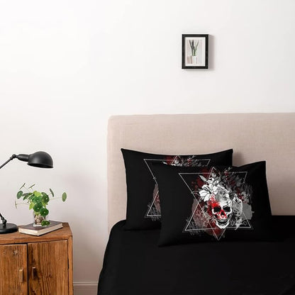 Skull Print Duvet Cover Set King Gothic Skull Comforter Covers Edgy Skeleton Bedding Dark Skull Bedroom Decor
