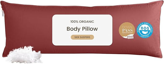 Goose Down Body Pillows for Adults, Large Body Pillow for Side Sleeper, Hugging Feather Body Pillow Insert, Cooling Full Length Long Pillow for Bed with 100% Organic Cotton Shell, (Burgundy 20"x54")