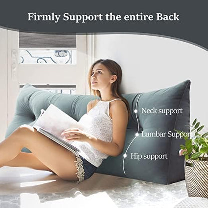 Wedge Headboard Pillow Dorm Room Reading Pillow Back Support for Sitting Up in Bed Bolster Lumbar Cushion Body Positioning Bedrest Gifts for Mom Velvet 76in Light Gray King