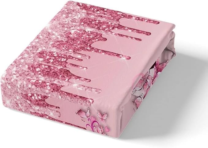 Woman Pink Paris Bedding Set King Size,Flowers Butterfly High Heels Print Duvet Cover 3Pcs,Kids Girls Fashion Glitter Comforter Cover Romantic Modern Quilt Cover Bedroom Decor,2 Pillowcases