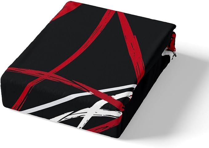 Black Abstract Spiral Duvet Cover Set Queen Size, Stripes Modern Red Black White Bedding Set with 2 Pillowcases, Art Geometric Circle Quilt Cover for Kids Boys Polyester Comforter Cover (No Comforter)