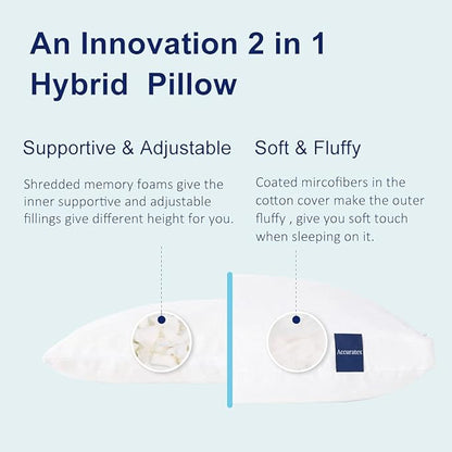 ACCURATEX Pillows Queen Size Set of 2, Hybrid Shredded Memory Foam Pillow[Adjustable Loft], Fluffy Down Alternative Fill Removable Cotton Cover, Firm Supportive Pillow for Side Back Sleepers