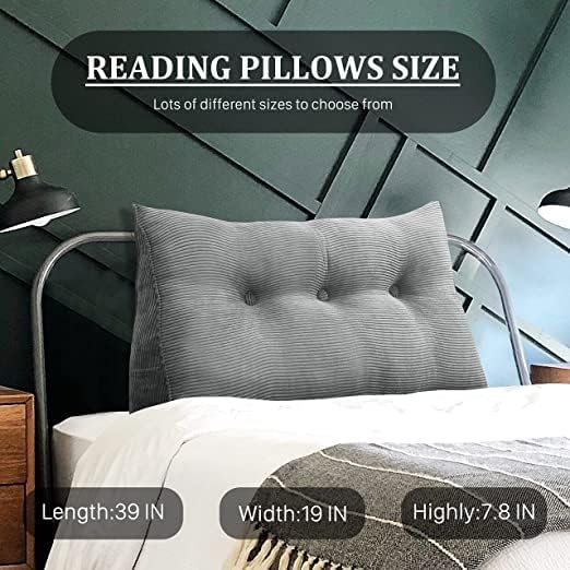 Wedge Headboard Pillow Dorm Room Reading Pillow Back Support for Sitting Up in Bed Bolster Lumbar Cushion Body Positioning Bedrest Corduroy (Dark Gray, Twin (39 * 8 * 20in))