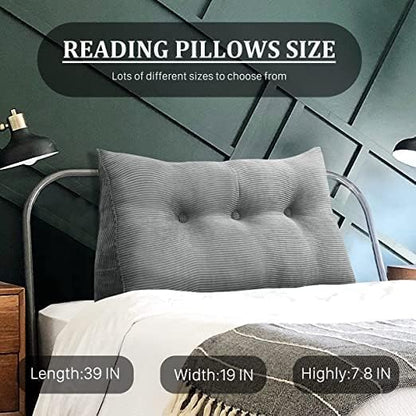 Wedge Headboard Pillow Dorm Room Reading Pillow Back Support for Sitting Up in Bed Bolster Lumbar Cushion Body Positioning Bedrest Corduroy (Dark Gray, Twin (39 * 8 * 20in))