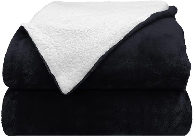 Comfort Lab Reversible Flannel Sherpa Throw Blanket - Elegant Fluffy Throw Blankets for Couch and Home Decor - Anti Pilling Non Shedding Cozy & Warm Fleece Throws - Baby/Pet (30" x 40") - Navy