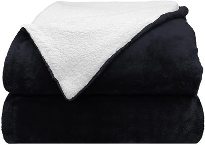 Comfort Lab Reversible Flannel Sherpa Throw Blanket - Elegant Fluffy Throw Blankets for Couch and Home Decor - Anti Pilling Non Shedding Cozy & Warm Fleece Throws - Baby/Pet (30" x 40") - Navy