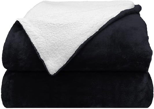 Comfort Lab Reversible Flannel Sherpa Throw Blanket - Elegant Fluffy Throw Blankets for Couch and Home Decor - Anti Pilling Non Shedding Cozy & Warm Fleece Throws - Kids/Pet (40" x 50") - Navy