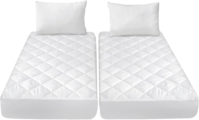 Split King Mattress Topper Protector Pad for Adjustable Bed Cover, Quilted, Breathable, Absorbent, Fitted Sheet Style, Machine Washable