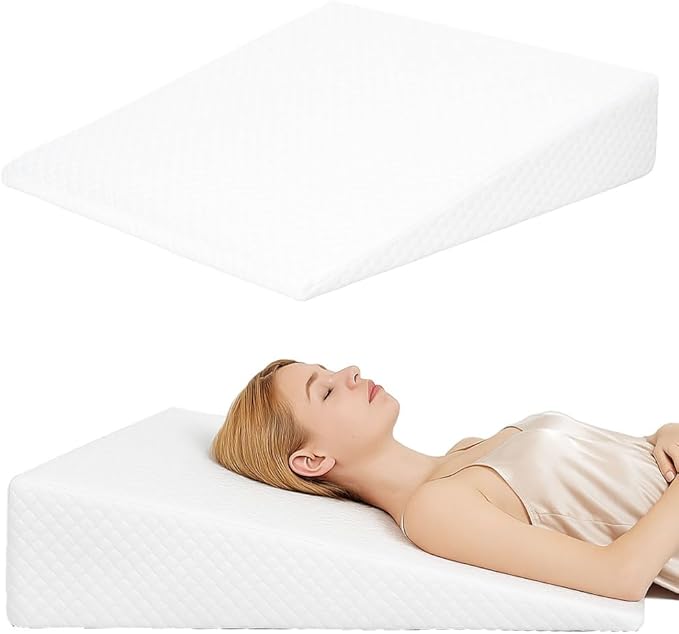 Wedge Pillow, Bed Wedge Pillows for Sleeping, Snoring, Back Support, After Surgery, Foam Triangle Pillow, Removable Washable Cover (White, 7.5in)
