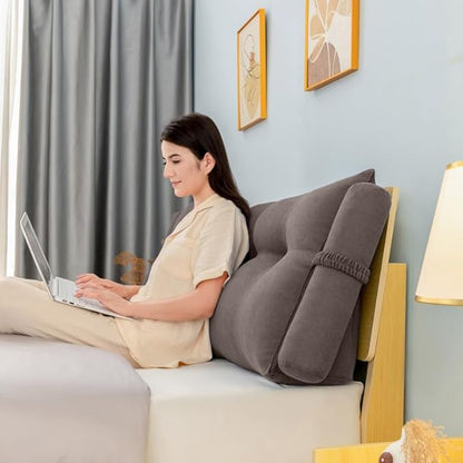 Triangular Reading Bed Rest Pillow Large Bolster Cushion Headboard Backrest Wedge Pillow with Two Detachable Roll Pillows for Neck & Lumbar Support (Cedar Brown, King: 77 x 8 x 20 inches)