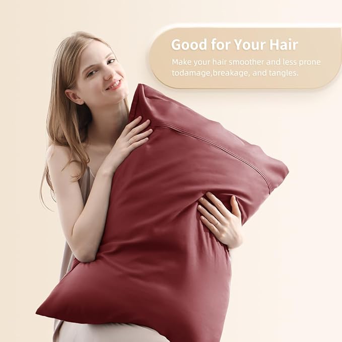 Standard Pillowcases, Cooling Viscose from Bamboo Pillow Covers with Envelope Closure, Soft Moisture-Wicking for Hot Sleepers, Hair and Skin-Friendly, Burgundy, 2 Pack
