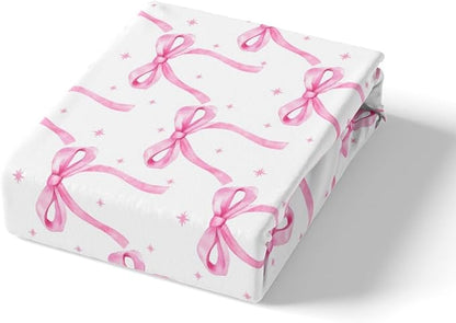 Cartoon Bowknot Girls Duvet Cover Set Queen Size Kids Bow Tie Princess Bedding Sets 3Pcs for Child Girly Woman Room Decor, Butterfly Knot Comforter Cover with 2 Pillowcases (No Comforter) Pink