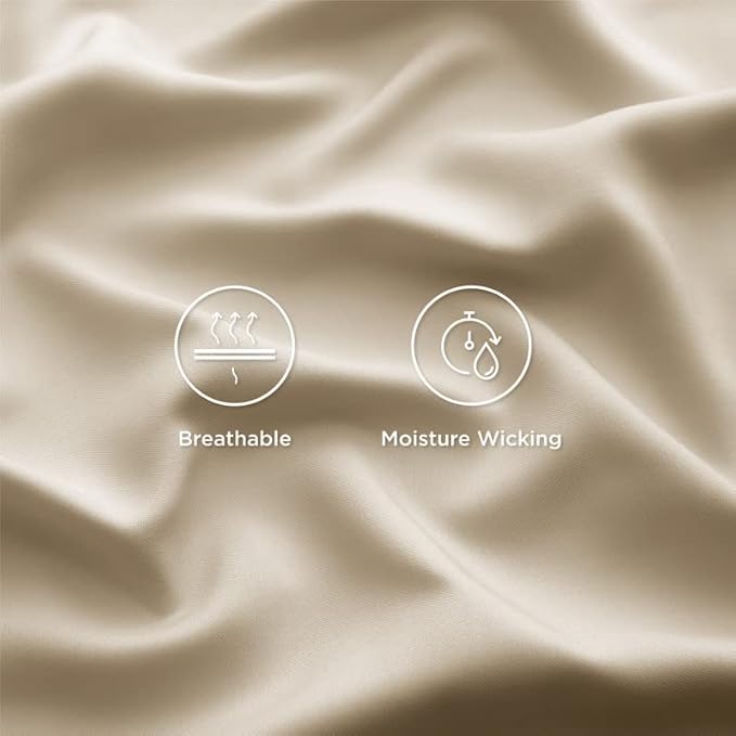 Bedsure Full Size Bed Sheets, Cooling Sheets, Rayon Derived from Bamboo, Breathable & Soft, Deep Pocket Up to 16 Inches, Hotel Luxury Silky Bedding for Hot Sleepers, Beige