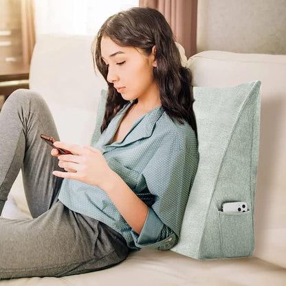 Triangular Reading Pillow Wedge Headboard Back Support Pillow for Sitting up in Bed Daybed Bolster Backrest Couch Sofa Corner Cushion Linen Off White