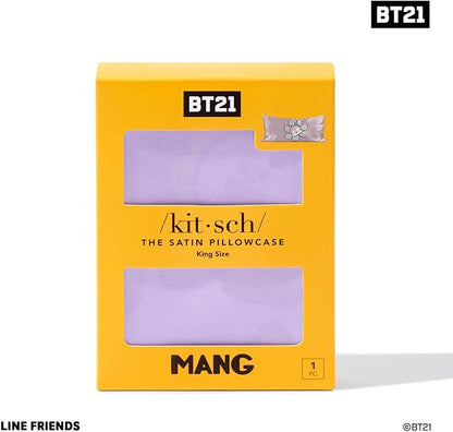 Kitsch x BT21 Satin Pillowcase with Zipper – Better Than Silk Pillowcase, Mang Character & Funky Floral Print – Soft Cooling Toddler Bed Time Pillow Case for Hair & Skin – King Size 19x36