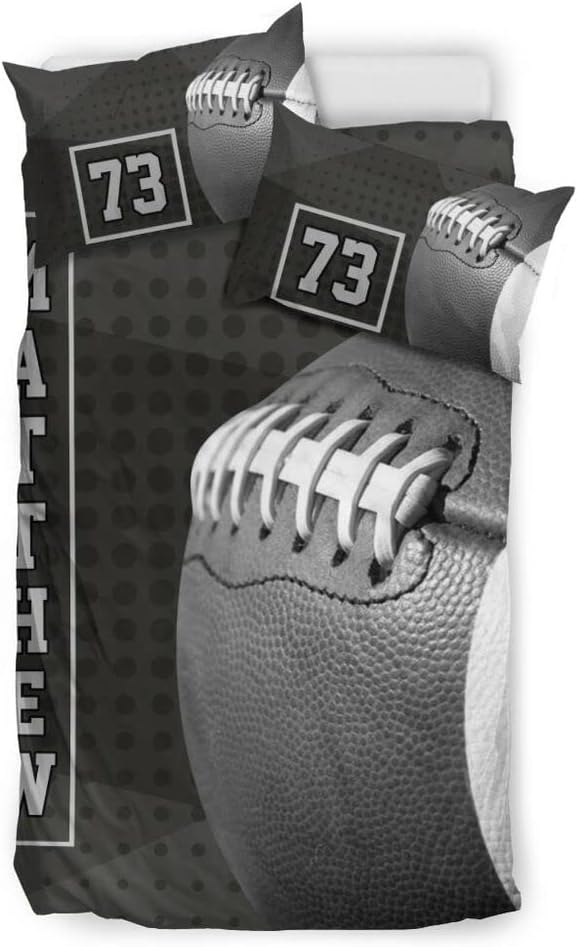 Personalized American Football Bedding Set, Kids 3 Piece Duvet Cover Set with Pillow Shams for Teens Boys, NO Comforter, Twin Size for Rugby Lovers (Football 08)