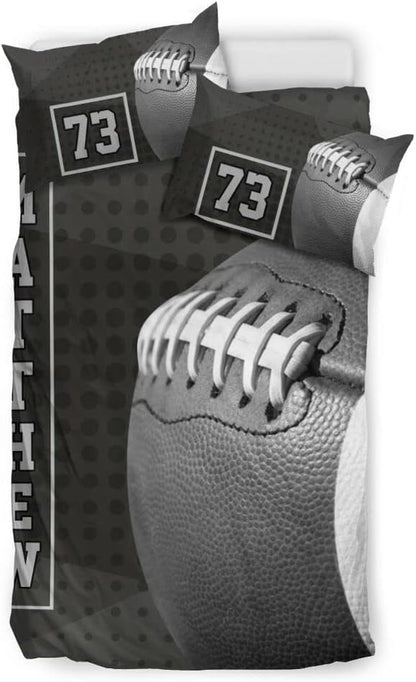Personalized American Football Bedding Set, Kids 3 Piece Duvet Cover Set with Pillow Shams for Teens Boys, NO Comforter, Twin Size for Rugby Lovers (Football 08)