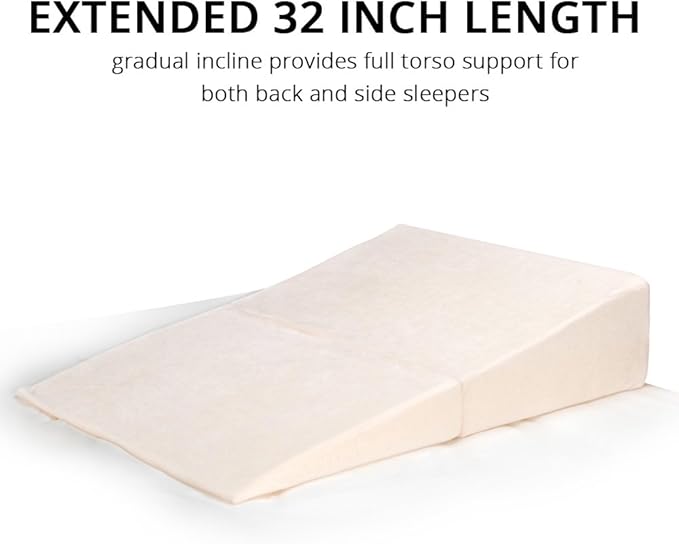 Contour Folding Wedge Pillow Extended Length- 7x24x32 Inch Bed Wedge for Elevated Sleeping, GERD & Acid Reflux Relief, Snoring Support - Folding Triangle Pillow with Washable Cover, High-Density Foam