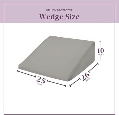 CirclesHome Wedge Pillow Cover 100% Cotton, Zippered Wedge Pillow Case Protector, Soft, Hypoallergenic & Breathable - Light Grey, (25Wx26Lx10)