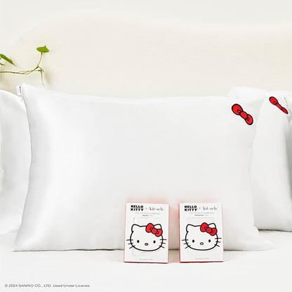 Kitsch x Hello Kitty Pillow Case Ivory – Toddler Bed Time Satin Pillowcase with Zipper – Soft Cooling Pillow Cover for Hair & Skin – Better Than Silk Pillowcase – Queen/Standard 19x26