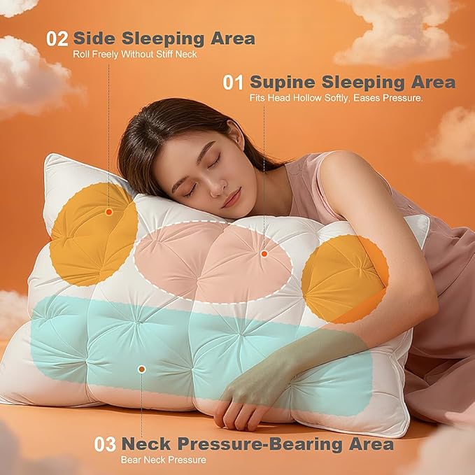 Shatex Hand-Tufted Pillow, Dual-Sided Design Hotel Quality Bed Pillow for Side, Back, and Stomach Sleepers, White, 28 x18 in (Single Pack)