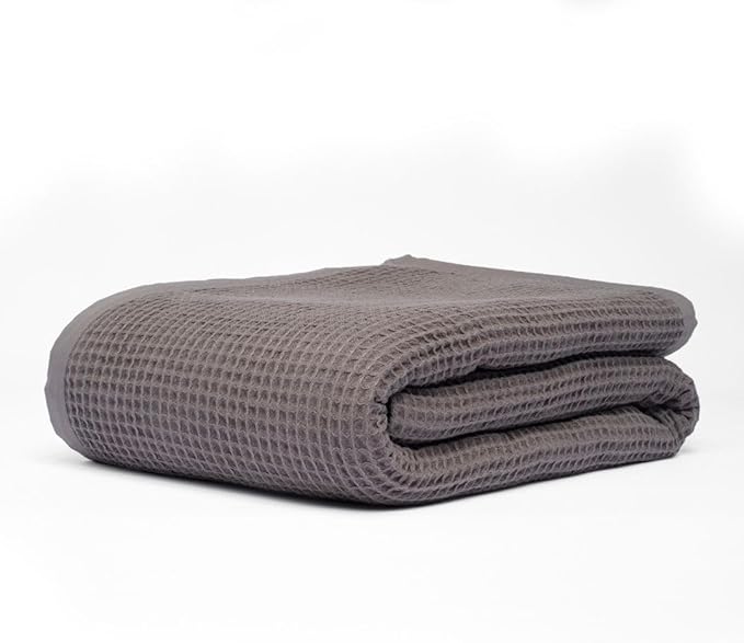 GOTS Certified Organic Cotton Waffle Weave Blanket, Throw Bed Blanket, 50"X60"Cozy Throw Blanket for Couch, Modern Home Decor, Throw Blankets,Waffle Blanket, Soft Bed Blankets -Charcoal Grey