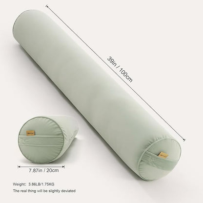 Bolster Pillow for Bed – Long Round Body Pillow for Adults, Cuddle Pillow for Sleeping, Full-Length Support,39 x 7.87 Inches,Celadon Green