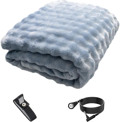 Grounding Blanket Grounding Sheets Queen, Grounding Throw for Improved Sleep, Relieving Pain,Conductive Grounded Mat for Bed with Grounding Wire (Blue, Baby)