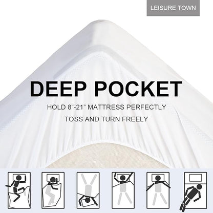 LEISURE TOWN Mattress Pad California King Size Soft Cotton Mattress Cover,Quilted Fitted Mattress Topper with Deep Pocket fits 8-21 inch Mattress,Breathable Fluffy Pillow Top,White