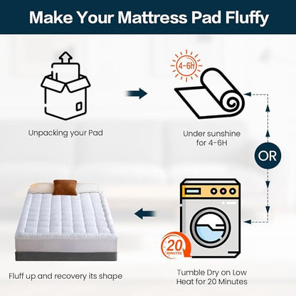 EASELAND Mattress Pad Queen Size Pillow Top Mattress Cover Quilted Fitted Mattress Protector Cotton 8-21" Deep Pocket Mattress Topper(60x80 Inches)
