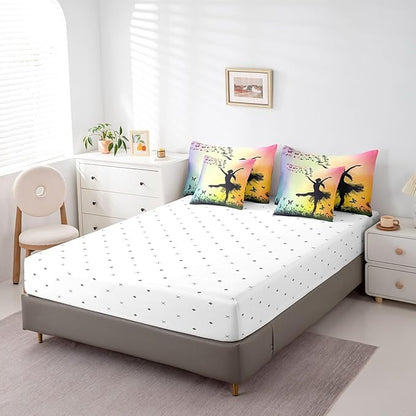Feelyou Ballet 7 Piece Bedding Set - King Size Cute Ballet Comforter Set with Sheets for Kids, Teens, Toddlers - Dancing Girl Bed in a Bag - Butterfly Bed Set