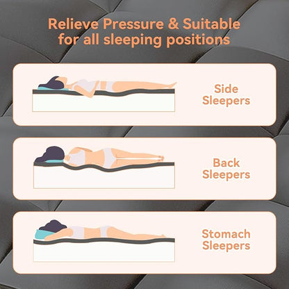 Topllen King Mattress Topper for Back Pain Relief, Extra Thick Pillow Top Plush Mattress Pad with Deep Pocket, Soft Pillowtop King Size Bed Toppers Filled Fluffy Down Alternative, Gray