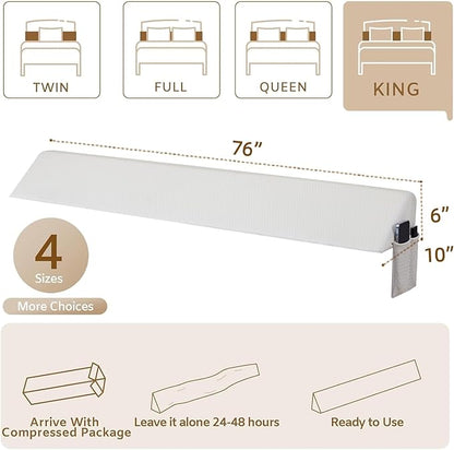 Bedluxe King Wedge Pillow Headboard, Bed Wedge Pillow for Headboard, Bed Gap Filler King - Fill The Gap (0-7")(Air-Layer White, 76"x10"x6")