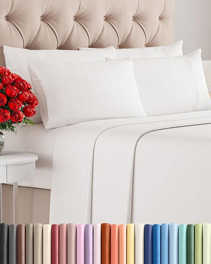 Cal King 6 Piece Sheet Set - Comfy Breathable & Cooling - Soft Hotel Luxury Bedding Set with 8-16 Inch Deep Pockets - 1 Flat & 1 Fitted Sheet & 4 Pillowcases - Wrinkle Free & Easy Care - Antique White