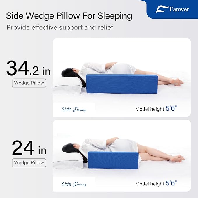 34.2in Bed Wedges & Body Positioners, 30 Degree Wedge Pillow for Side Sleeping/After Surgery, Triangle Foam Bed Wedge Pillow with Blue Machine Washable Cover, for Pregnancy, Back, Leg Pain Relief