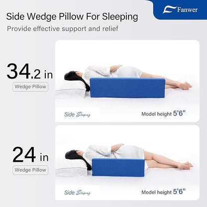 34.2in Bed Wedges & Body Positioners, 30 Degree Wedge Pillow for Side Sleeping/After Surgery, Triangle Foam Bed Wedge Pillow with Blue Machine Washable Cover, for Pregnancy, Back, Leg Pain Relief