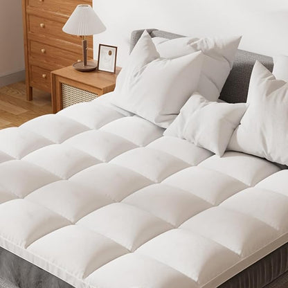 Extra Thick Fitted Mattress Topper - California King Size | Soft & Cooling Pillow Top Mattress Pad & Protector | Bed Topper for Back Pain, Straps Stretch 6" to 22" Deep