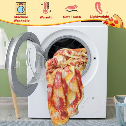 HDFK Pizza Blanket Adult Size Double Sided Red Pepperoni Realistic Food Fleece Kids Size Cheese Fluffy Throw Blankets Flannel Funny Novelty Present 71 inches Round Lightweight White Elephant Christmas